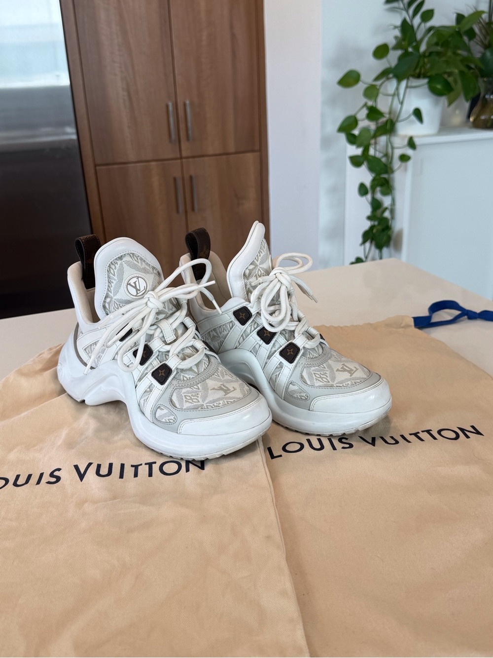 Louis Vuitton White and Beige Monogram Archlight Sneakers